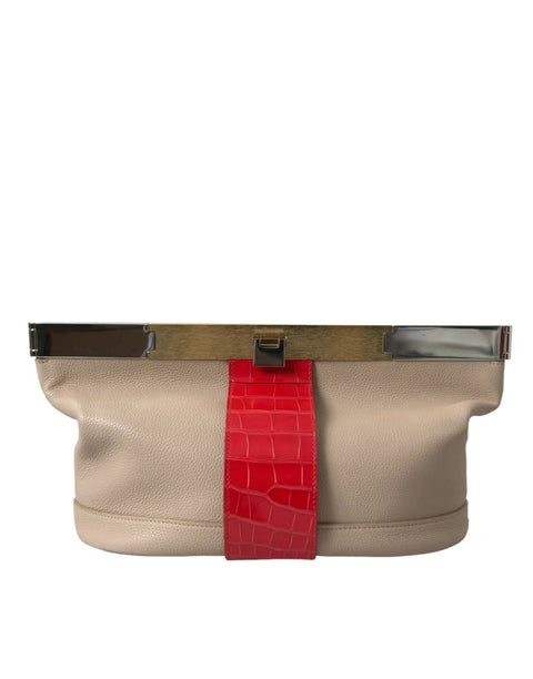 Beige Red Two Tone Exotic Leather Pouch Bag Balenciaga