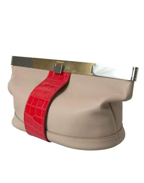 Beige Red Two Tone Exotic Leather Pouch Bag Balenciaga