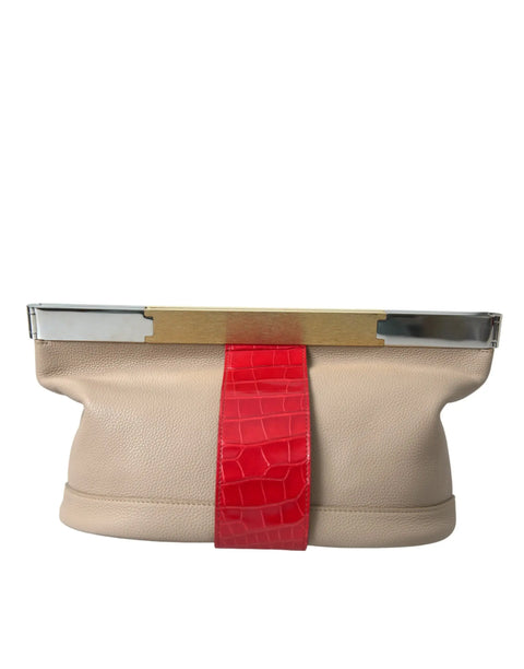 Beige Red Two Tone Exotic Leather Pouch Bag Balenciaga
