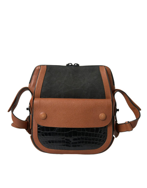Black Brown Exotic Skin Leather Vertical Crossbody Purse Bag Balenciaga