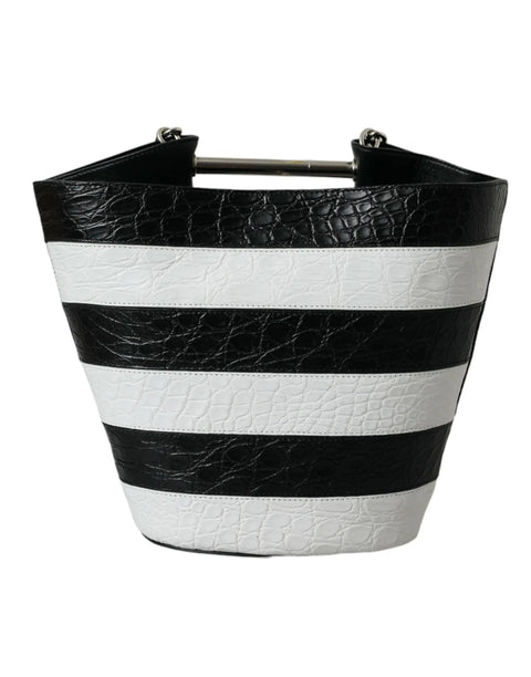 Black White Striped Exotic Skin Leather Maxi Bucket Tote Bag Balenciaga
