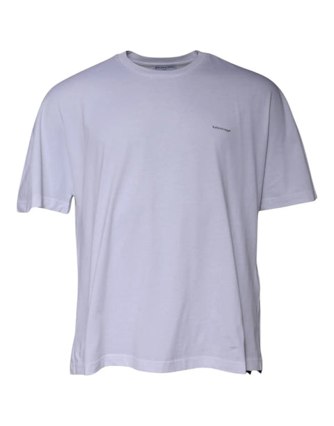 White Logo Cotton Crew Neck Short Sleeves T-shirt Balenciaga