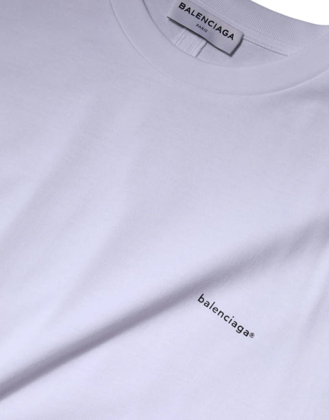 White Logo Cotton Crew Neck Short Sleeves T-shirt Balenciaga