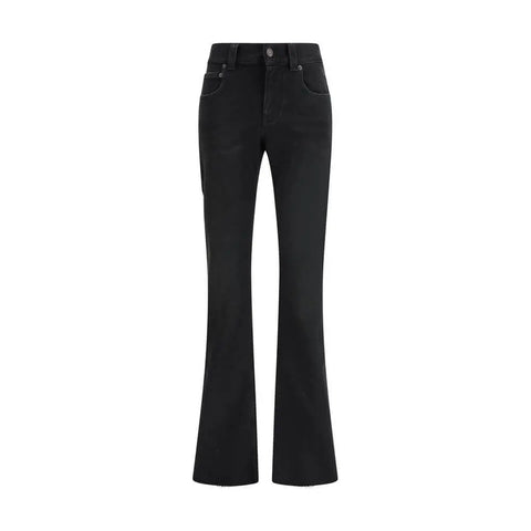 Slim bootcut Jeans in black with front zipper, button closure, and raw-cut hem, designed by Balenciaga.
