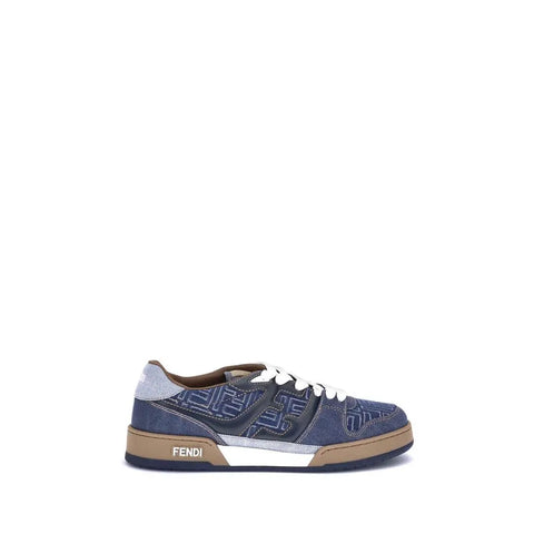 FF Denim Sneakers featuring blue denim-effect FF jacquard and contrasting leather stitching.
