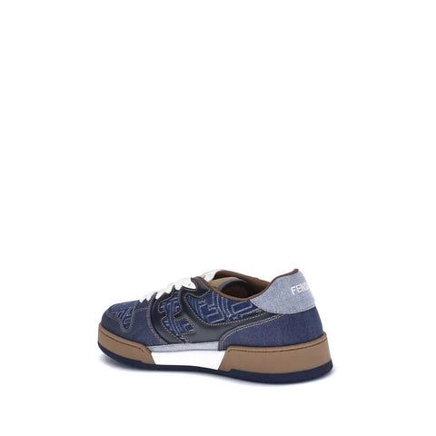 FF Denim Sneakers featuring blue denim-effect fabric and rubber sole with Fendi lettering.