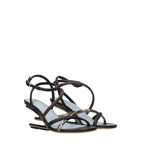 Multicolor Leather Flat Sandals Fendi